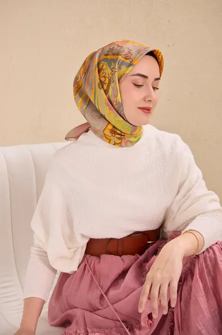Silk Home Twill İpek Eşarp 11512-10 Soluk Turuncu, Art Desen