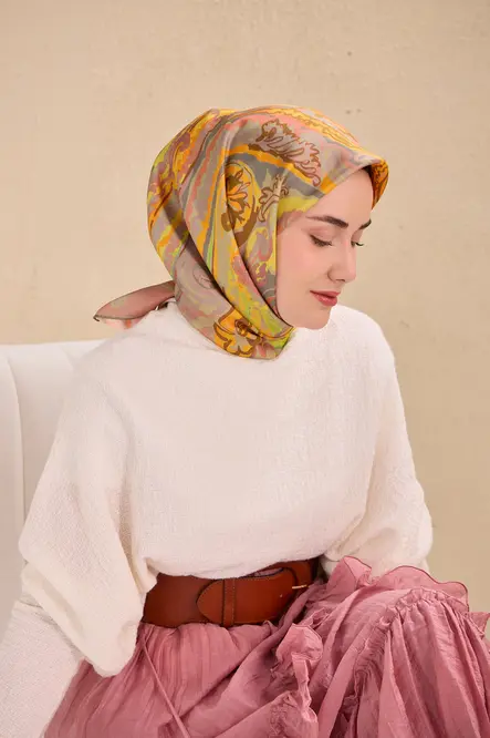 Silk Home Twill İpek Eşarp 11512-10 Soluk Turuncu, Art Desen
