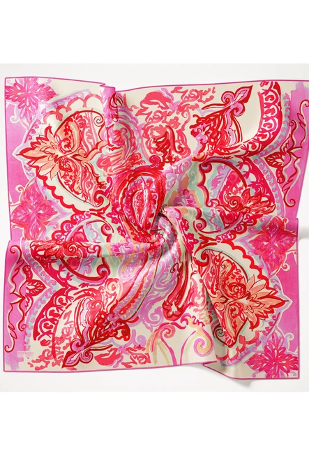 Silk Home Twill İpek Eşarp 11512-14 Fuşya, Pempe, Art Desen