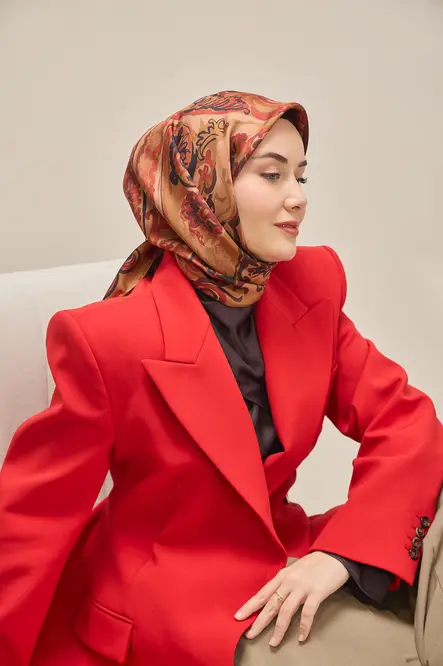 Silk Home Twill İpek Eşarp 11512-23 Bordo, Art Desen