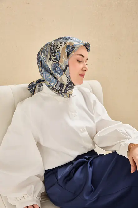 Silk Home Twill İpek Eşarp 111512-29 Bebe Mavi, Art Desen