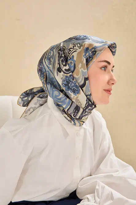 Silk Home Twill İpek Eşarp 111512-29 Bebe Mavi, Art Desen