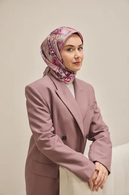 Silk Home Twill İpek Eşarp 11512-36 Eflatun, Mor Art Desen