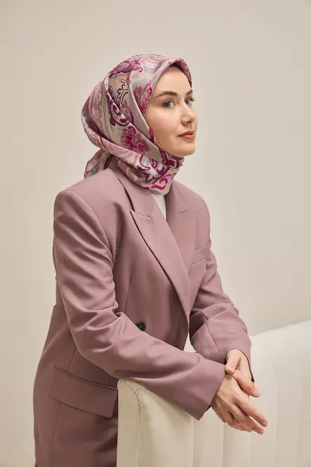 Silk Home Twill İpek Eşarp 11512-36 Eflatun, Mor Art Desen
