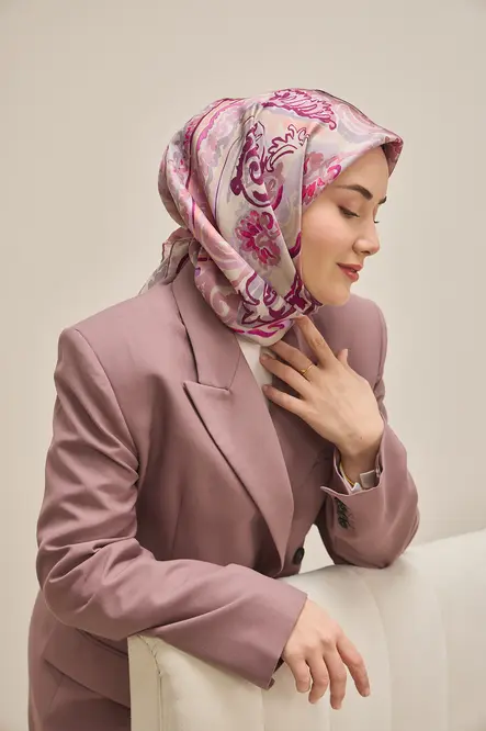 Silk Home Twill İpek Eşarp 11512-36 Eflatun, Mor Art Desen