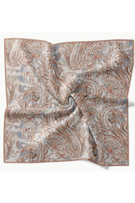 Silk Home Twill İpek Eşarp 11519-01 Taş, Çelik Mavi, Gold, Turuncu