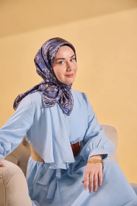 Silk Home Twill İpek Eşarp 11519-06 Lacivert, Gri, Funda