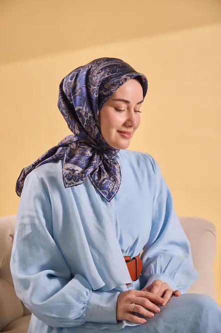 Silk Home Twill İpek Eşarp 11519-06 Lacivert, Gri, Funda