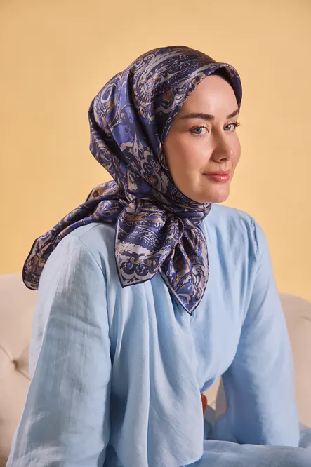 Silk Home Twill İpek Eşarp 11519-06 Lacivert, Gri, Funda