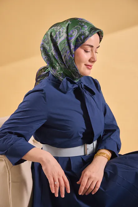 Silk Home Twill İpek Eşarp 11519-16 Yeşil, Mor, Gümüş