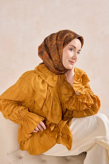 Silk Home Twill İpek Eşarp 11519-21 Kızıl Kahve, Turuncu, Acı Kahve