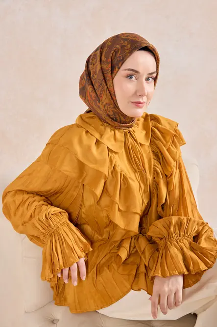 Silk Home Twill İpek Eşarp 11519-21 Kızıl Kahve, Turuncu, Acı Kahve