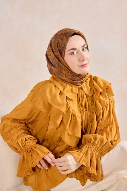 Silk Home Twill İpek Eşarp 11519-21 Kızıl Kahve, Turuncu, Acı Kahve