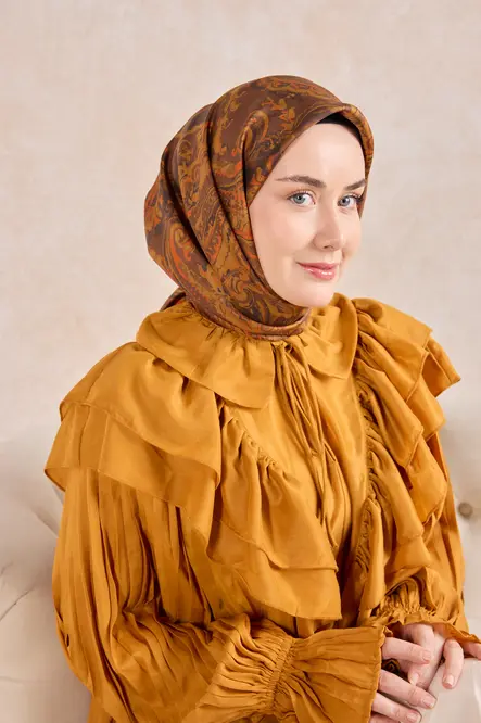 Silk Home Twill İpek Eşarp 11519-21 Kızıl Kahve, Turuncu, Acı Kahve