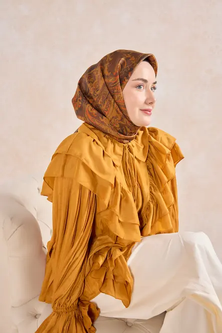 Silk Home Twill İpek Eşarp 11519-21 Kızıl Kahve, Turuncu, Acı Kahve