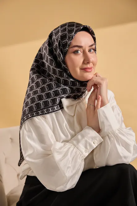 Silk Home Twill İpek Eşarp 11521-21 Zincir Siyah, Beyaz