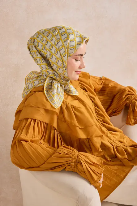 Silk Home Twill İpek Eşarp 11521-23 Zincir Açık Gri, Sarı