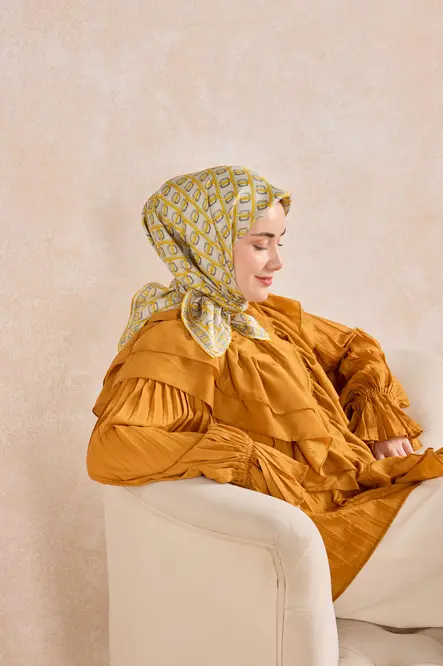Silk Home Twill İpek Eşarp 11521-23 Zincir Açık Gri, Sarı