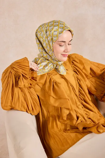 Silk Home Twill İpek Eşarp 11521-23 Zincir Açık Gri, Sarı