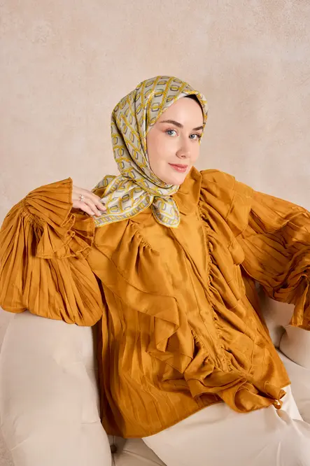Silk Home Twill İpek Eşarp 11521-23 Zincir Açık Gri, Sarı