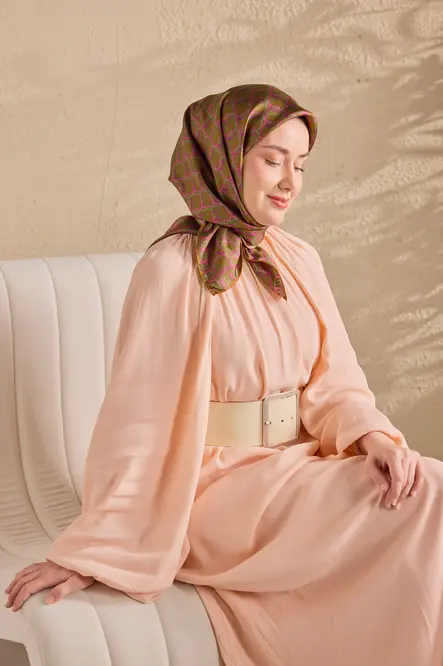 Silk Home Twill İpek Eşarp 11521-26 Zincir Yeşil Kahve