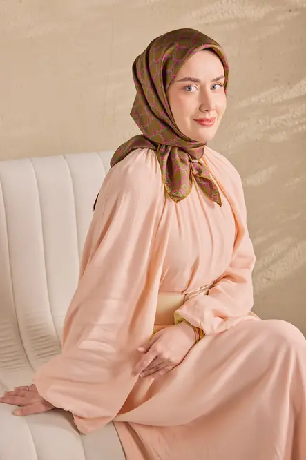 Silk Home Twill İpek Eşarp 11521-26 Zincir Yeşil Kahve