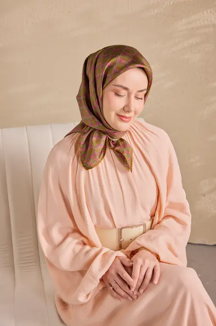 Silk Home Twill İpek Eşarp 11521-26 Zincir Yeşil Kahve