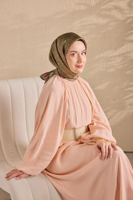 Silk Home Twill İpek Eşarp 1522-07 Yeşil Gri, Mor, Turuncu