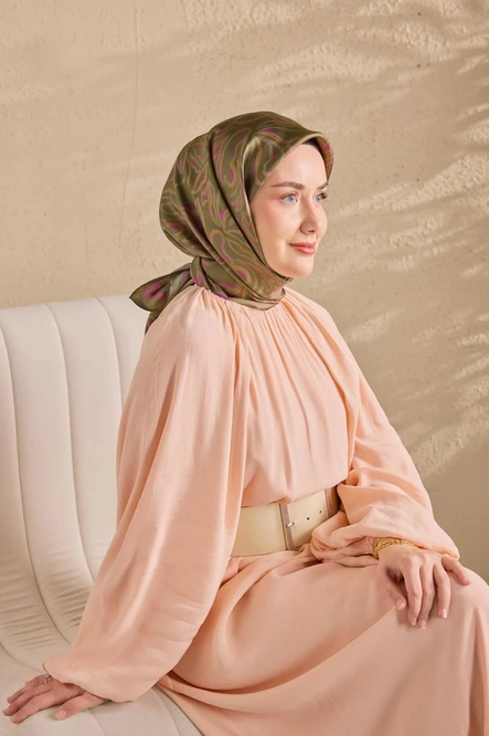 Silk Home Twill İpek Eşarp 1522-07 Yeşil Gri, Mor, Turuncu