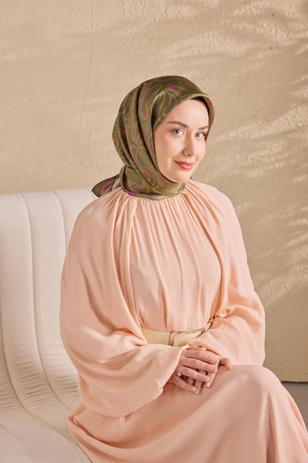 Silk Home Twill İpek Eşarp 1522-07 Yeşil Gri, Mor, Turuncu