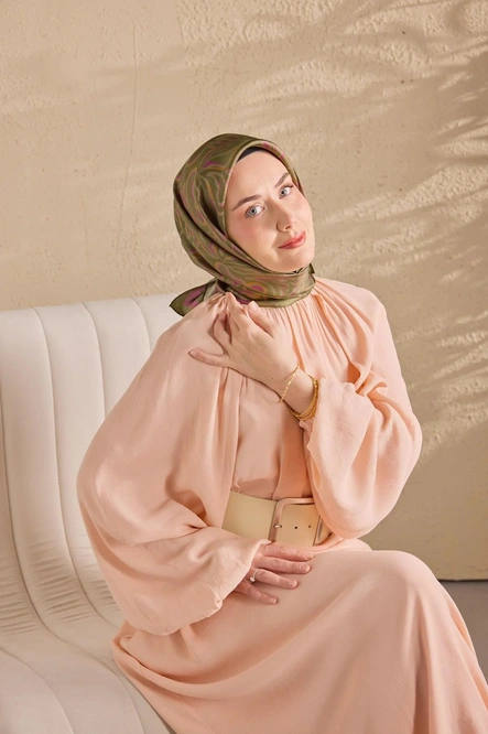 Silk Home Twill İpek Eşarp 1522-07 Yeşil Gri, Mor, Turuncu