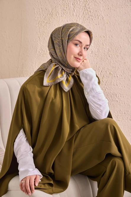 Silk Home Twill İpek Eşarp 11522-10 Yeşil Gri, Sarı, Gri
