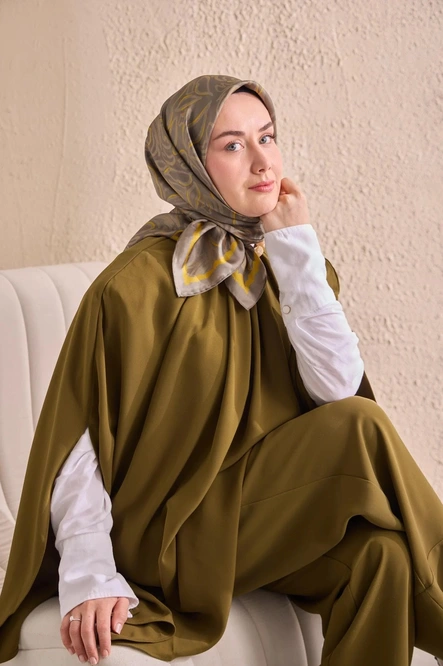 Silk Home Twill İpek Eşarp 11522-10 Yeşil Gri, Sarı, Gri