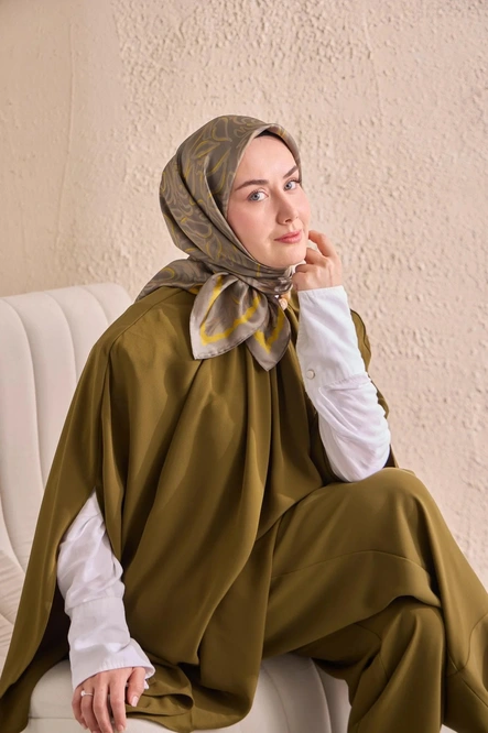 Silk Home Twill İpek Eşarp 11522-10 Yeşil Gri, Sarı, Gri