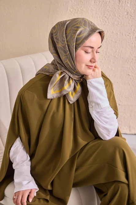 Silk Home Twill İpek Eşarp 11522-10 Yeşil Gri, Sarı, Gri