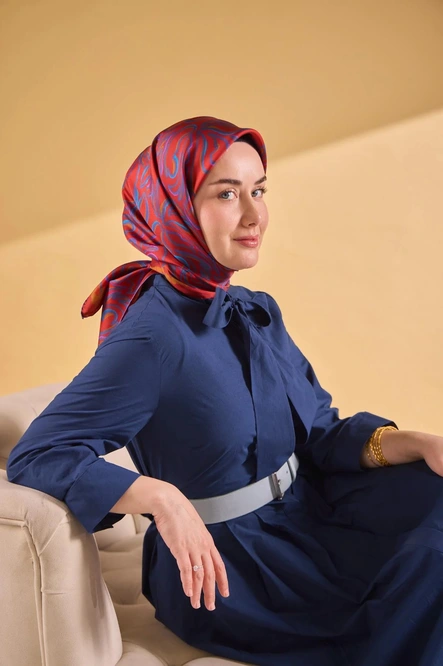 Silk Home Twill İpek Eşarp 11522-24 Koyu Kremit, Mavi