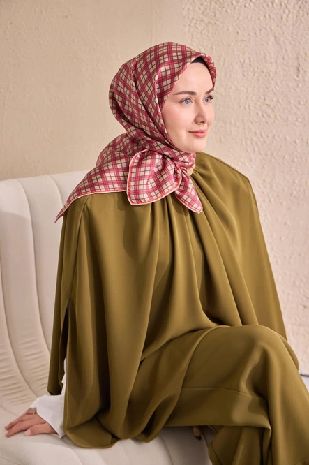 Silk Home Twill İpek Eşarp 11523-06 Ekose Pembe