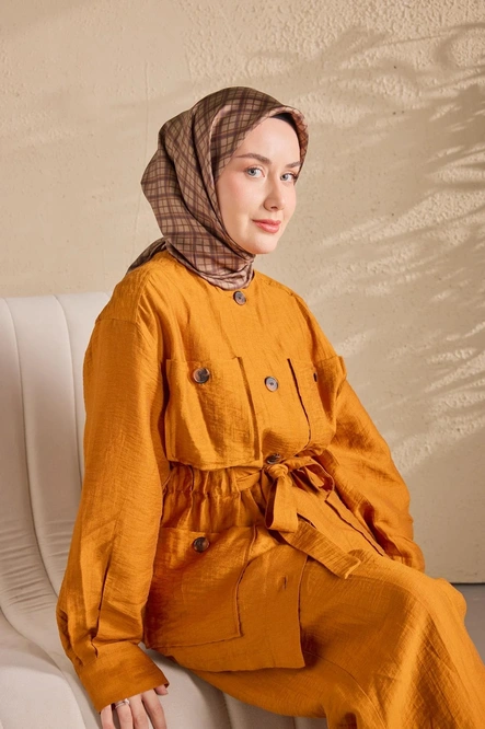 Silk Home Twill İpek Eşarp 11523-16 Vizon Ekose Kareli