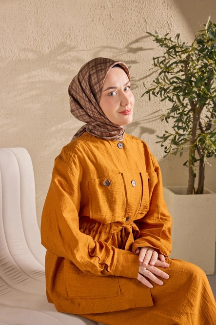 Silk Home Twill İpek Eşarp 11523-16 Vizon Ekose Kareli