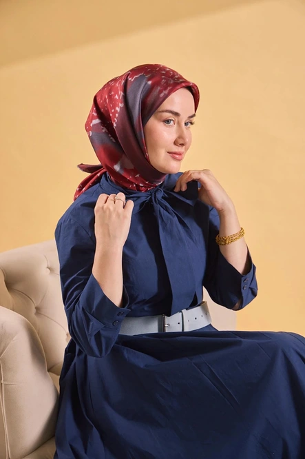Silk Home Twill İpek Eşarp 11526-03 Bordo, Antrasit, Gümüş
