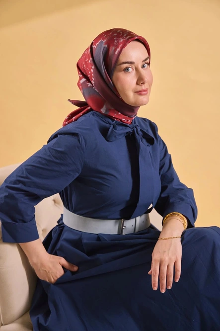 Silk Home Twill İpek Eşarp 11526-03 Bordo, Antrasit, Gümüş