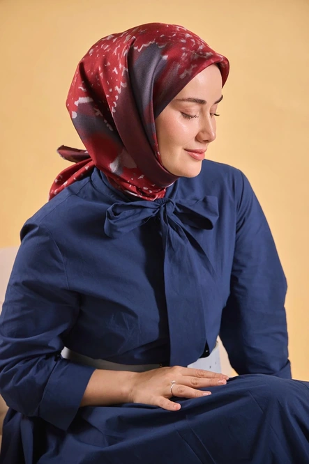 Silk Home Twill İpek Eşarp 11526-03 Bordo, Antrasit, Gümüş