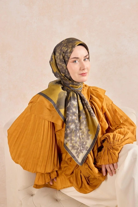 Silk Home Twill İpek Eşarp 11526-04 Hardal, Antrasit, Gri
