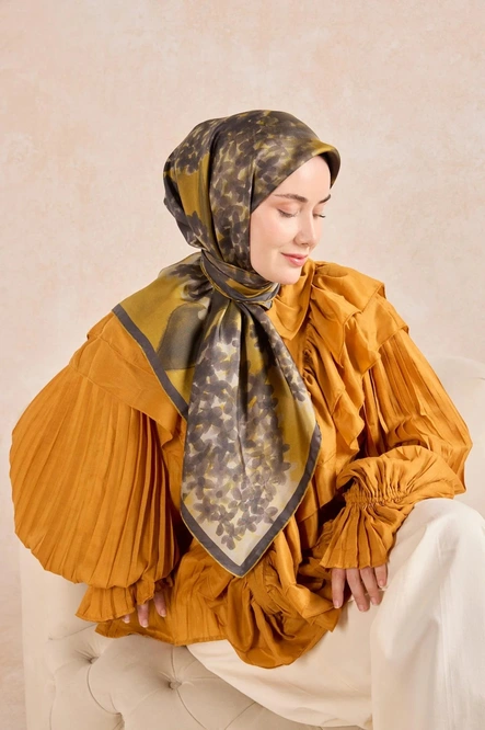 Silk Home Twill İpek Eşarp 11526-04 Hardal, Antrasit, Gri