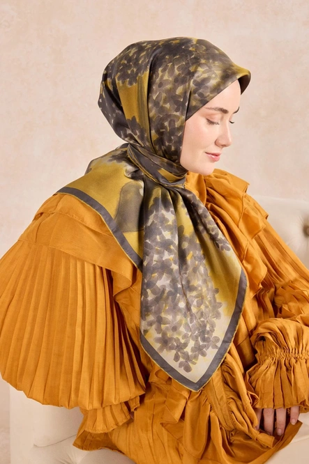 Silk Home Twill İpek Eşarp 11526-04 Hardal, Antrasit, Gri