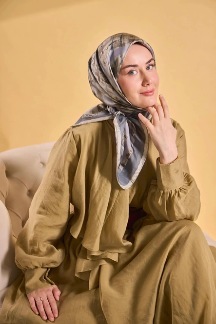 Silk Home Twill İpek Eşarp 11527-02 Küf Yeşili, Antrasit