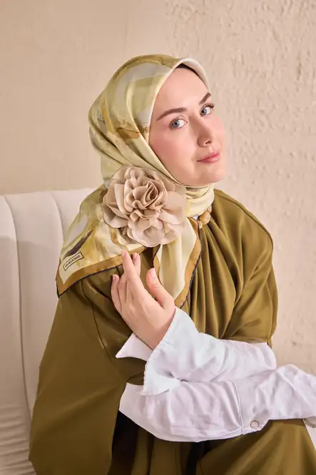Silk Home Twill İpek Eşarp 11528-01 Petal Yağ Yeşili