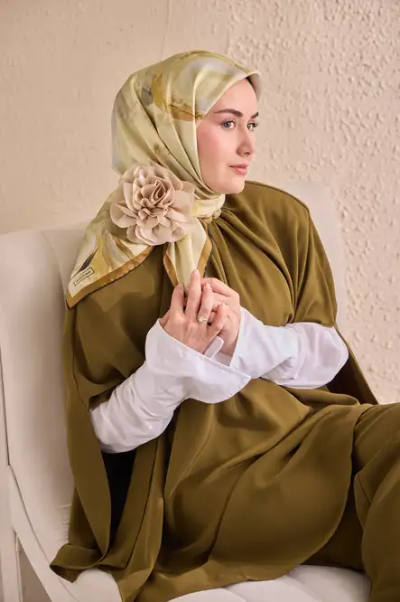 Silk Home Twill İpek Eşarp 11528-01 Petal Yağ Yeşili