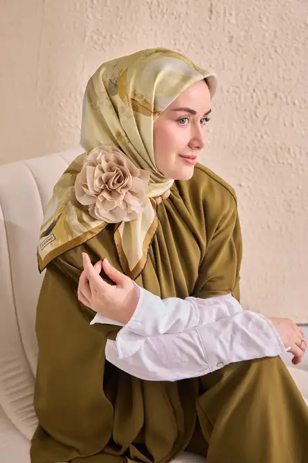 Silk Home Twill İpek Eşarp 11528-01 Petal Yağ Yeşili