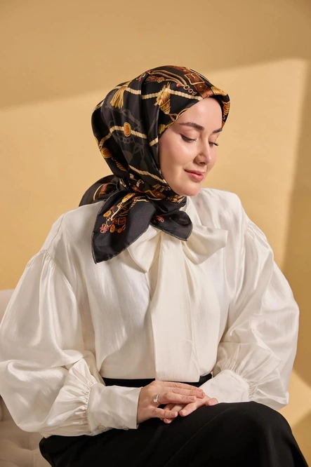 Silk Home Twill İpek Eşarp 11530-02 Siyah, Kahverengi